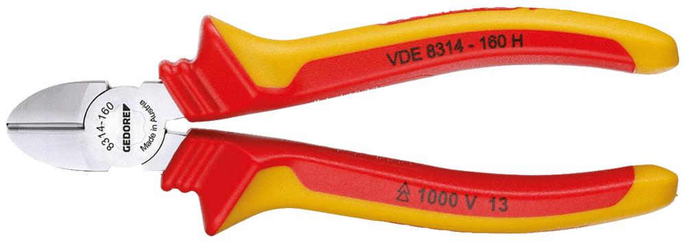 Gedore VDE-Seitenschneider mit 2K-Griff VDE Hüllenisolierung bis 1000 V, gesenkgeschmiedet, ölgehärtet und angelassen, verchromt